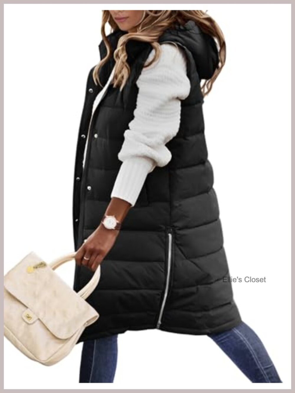 Long Quilted Puffer Vest Hooded Sleeveless Winter Jacket